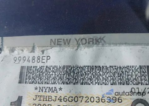 2007 Lexus Es 350 from USA, damaged, VIN JTHBJ46G072036396